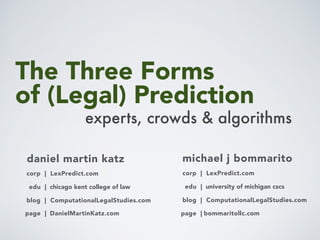 The Three Forms
of (Legal) Prediction
professor daniel martin katz
home | Illinois tech - chicago kent
blog | Computationa...