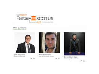 https://fantasyscotus.lexpredict.com/case/list/
We can
generate
Crowd
Sourced
Predictions
 