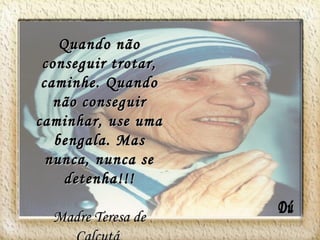 Quando não conseguir trotar, caminhe. Quando não conseguir caminhar, use uma bengala. Mas nunca, nunca se detenha!!! Madre Teresa de Calcutá Dú