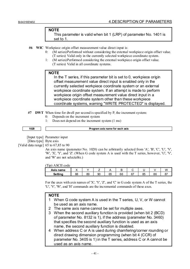 Fanuc 0i parameter manual CNC milling machine
