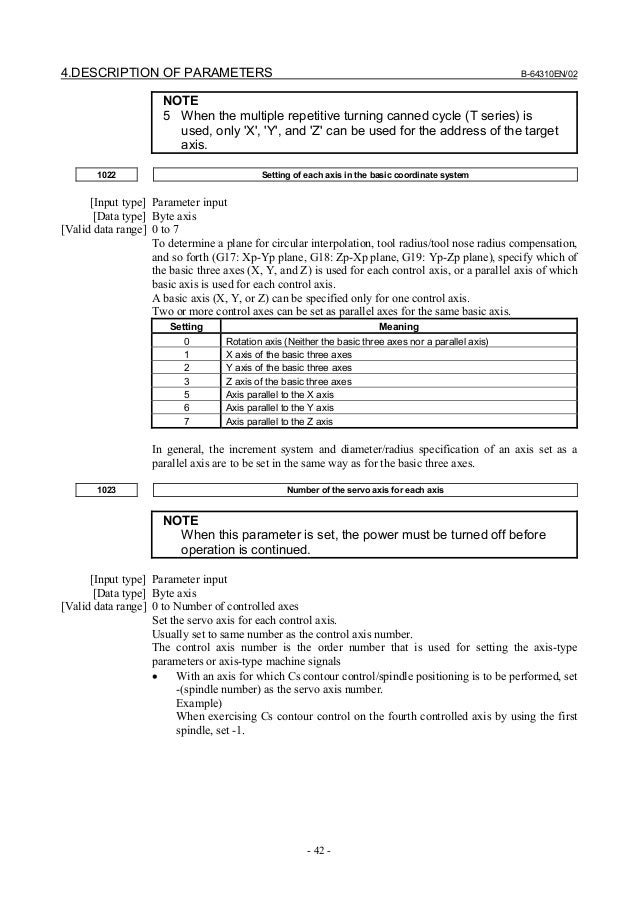 Fanuc 0i parameter manual CNC milling machine