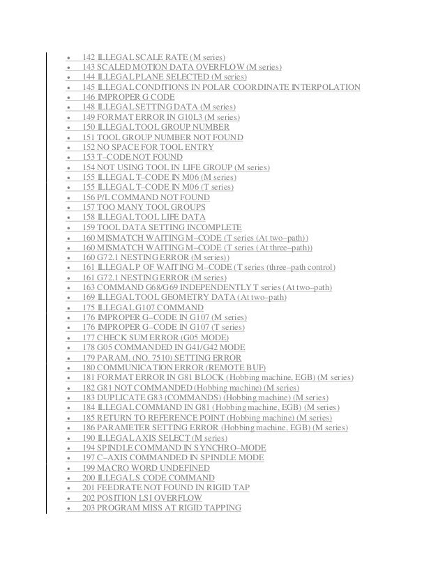 Fanuc 21i Alarm Codes