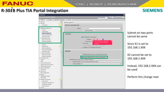 Subnet on two ports
cannot be same
Since X1 is set to
192.168.1.XXX
X2 cannot be set to
192.168.1.XXX
Instead, 192.168.2.XXX can
be used
Perform this change next
R-30+B Plus TIA Portal Integration
 