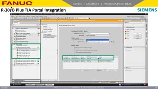 FANUC America Corporation CONFIDENTIAL - Not To Be Re-Distributed In Any Form
4/23/2018 57
R-30+B Plus TIA Portal Integration
 