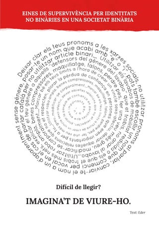 EINES DE SUPERVIVÈNCIA PER IDENTITATS
NO BINÀRIES EN UNA SOCIETAT BINÀRIA
Difícil de llegir?
IMAGINA’T DE VIURE-HO.
Text: Eder
 