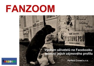 FANZOOM


     Výzkum uživatelů na Facebooku
     pomocí jejich zájmového profilu

                   Perfect Crowd s.r.o.
 