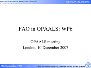 FAO in OPAALS: WP6 OPAALS meeting London, 10 December 2007 