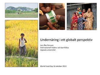 Undernäring i ett globalt perspektiv
Lars Åke Persson
Internationell mödra- och barnhälsa
Uppsala universitet

World Food Day 16 oktober 2013

 