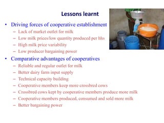 Livestock development / intervention areas / dairy production with the major objective of raising subsistent smallholder production to commercial level