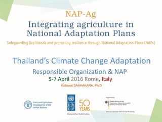 Thailand’s Climate Change Adaptation
Responsible Organization & NAP
5-7 April 2016 Rome, Italy
Kollawat SAKHAKARA, Ph.D.
 