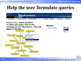 Help the user formulate queries Original query:  bateau de pêche To refine your query, click on the concepts you are interested in.  They will appear to the left. Search:   