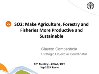 SO2: Make Agriculture, Forestry and
Fisheries More Productive and
Sustainable
Clayton Campanhola
Strategic Objective Coordinator
12th Meeting – CGIAR/ ISPC
Sep 2015, Rome
 