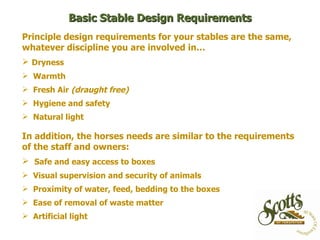 Stable Program Guidelines Presentation on Timber Stables and their importance for horse welfare | PPT