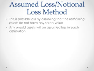 Assumed Loss/Notional
Loss Method
• This is possible loss by assuming that the remaining
assets do not have any scrap value
• Any unsold assets will be assumed loss in each
distribution
 
