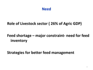 Development of national feed inventory and feeding interventions to enhance livestock productivity in India