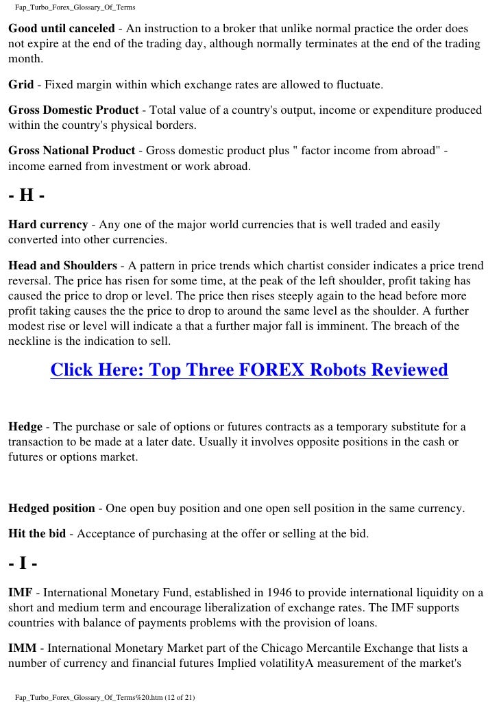 Forex terms glossary