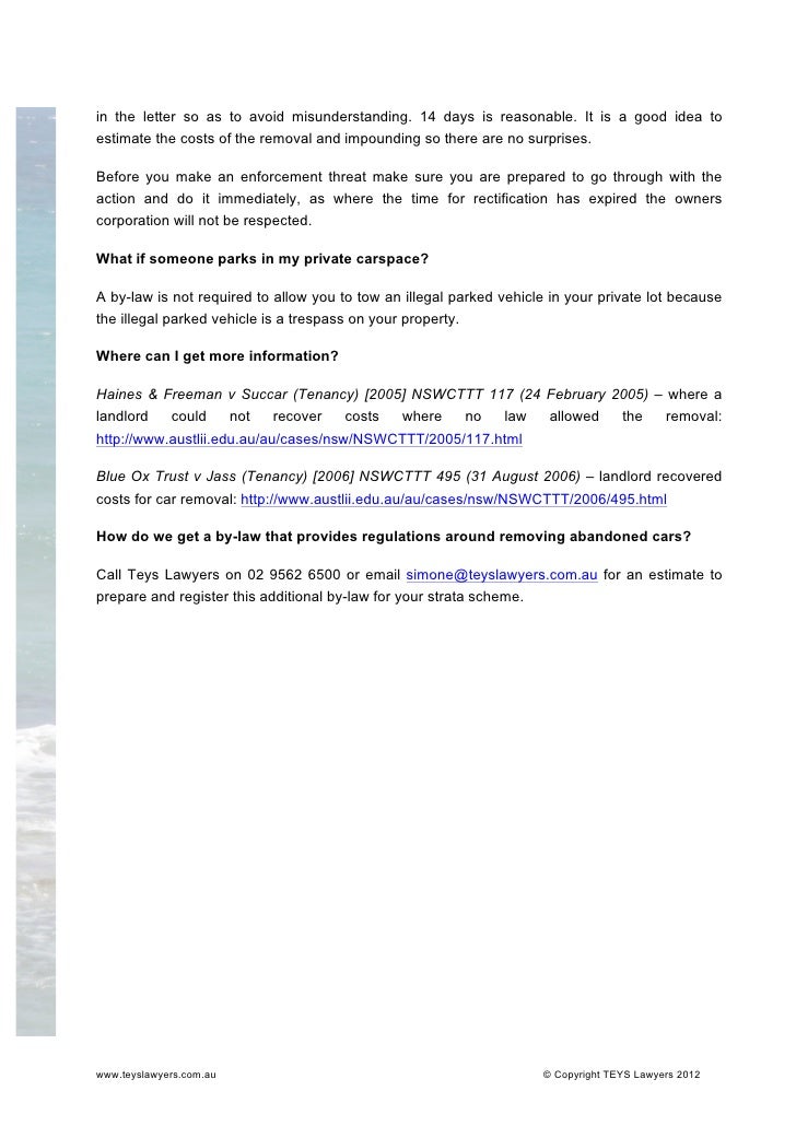 faq removing vehicles from common property nsw abandoned vehicle letter to owner
