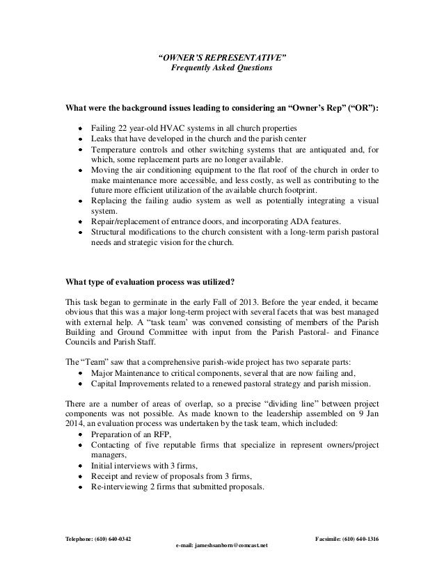 FAQs Owner's Representative