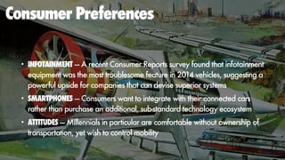 Consumer Preferences
• INFOTAINMENT — A recent Consumer Reports survey found that infotainment
equipment was the most trou...