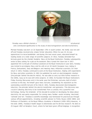 Michael Faraday: A Pioneer in Electromagnetism and Scientific