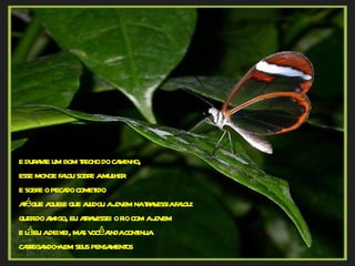 e durante um bom trecho do caminho,  esse monge falou sobre a mulher e sobre o pecado cometido  até que aquele que ajudou a jovem na travessia falou: querido amigo, eu atravessei o rio com a jovem  e lá eu a deixei, mas você ainda continua  carregando-a em seus pensamentos 