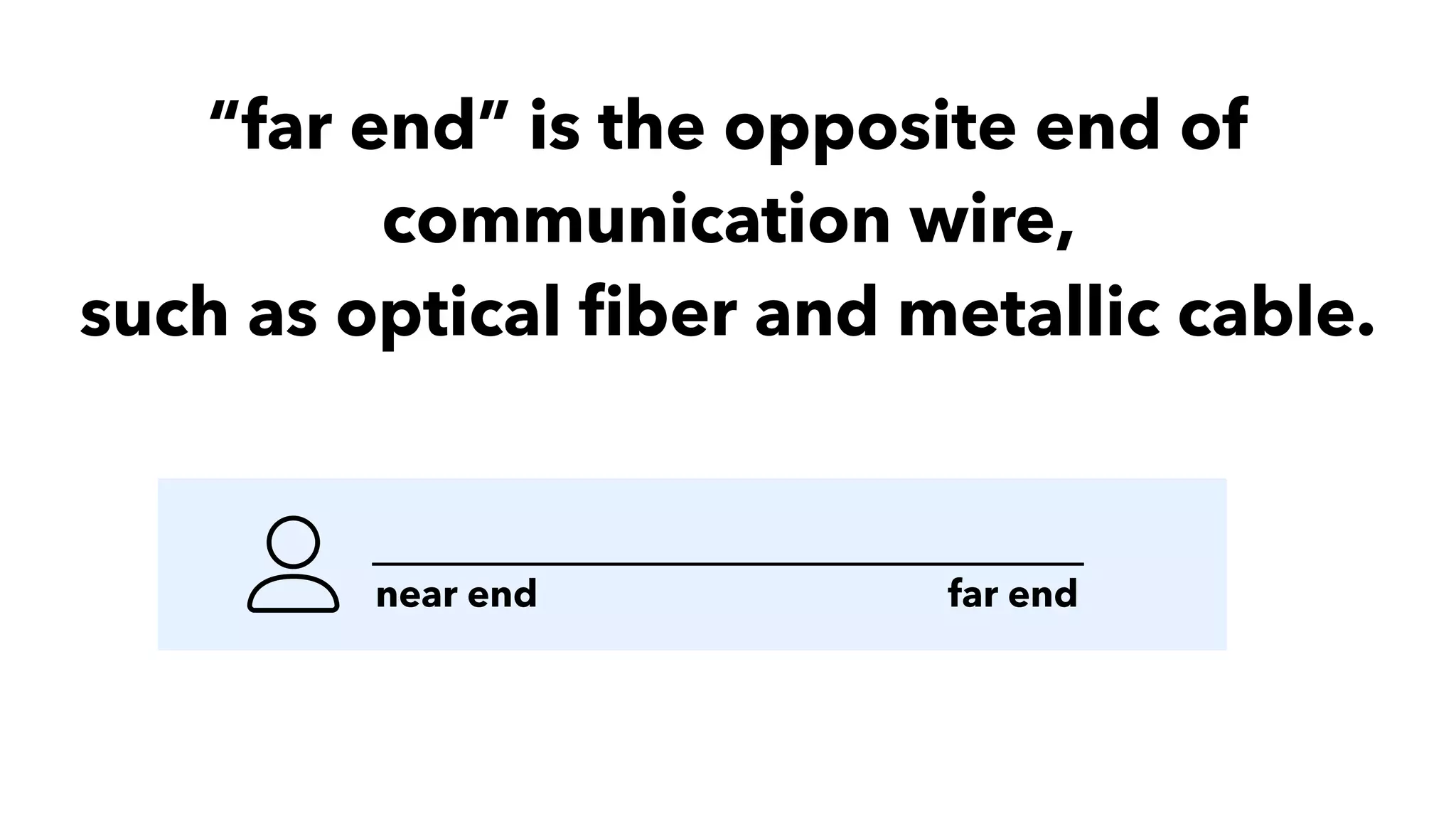 “far end” is the opposite end of
communication wire,
such as optical ﬁber and metallic cable.
near end far end
 