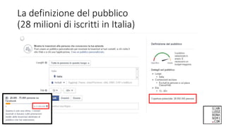 La definizione del pubblico
(28 milioni di iscritti in Italia)
 