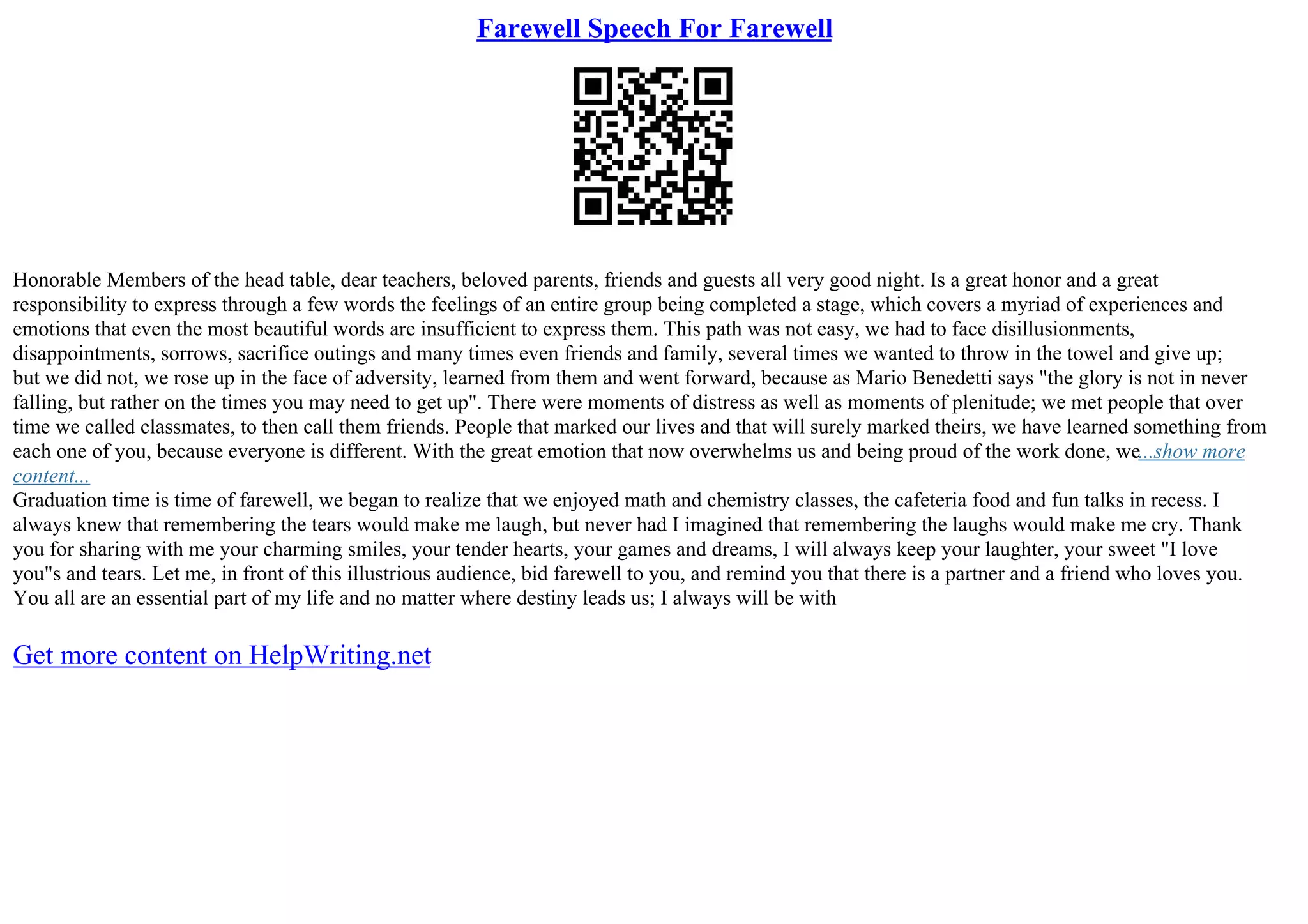 Farewell Speech PDF