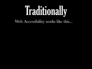 Traditionally
Web Accessibility works like this...
 