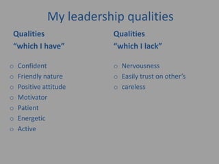 Unit 1: LO 3 (D2)
Q. After the completion of your training where do
you see yourself as a leader.
 Definition: “ Leadersh...