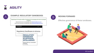 EXAMPLE: REGULATORY SANDBOXES MOVING FORWARD
Eﬀective governance of these sandboxes.
AGILITY
Title Here
AI Localism
 