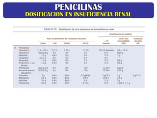 PENICILINAS
PENICILINAS
DOSIFICACION EN INSUFICIENCIA RENAL
DOSIFICACION EN INSUFICIENCIA RENAL
 