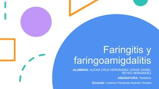 Faringitis y
faringoamigdalitis
ALUMNOS: ALEXIS CRUZ HERNÁNDEZ JORGE DANIEL
REYES HERNÁNDEZ
ASIGNATURA: Pediatría
Docente:...