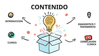 DIAGNOSTICO Y
TRATAMIENTO
CLINICA CORRELACION
CLINICA
INTRODUCCION
CONTENIDO
 