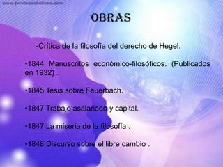 Obras-Crítica de la filosofía del derecho de Hegel. 1844 Manuscritos económico-filosóficos. (Publicados en 1932) .