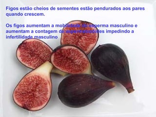 Figos estão cheios de sementes estão pendurados aos pares
quando crescem.

Os figos aumentam a mobilidade do esperma masculino e
aumentam a contagem de espermatozóides impedindo a
infertilidade masculino
 