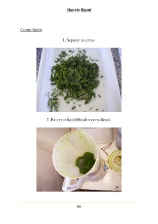 Marcelo Rigotti
86
Como fazer:
1. Separar as ervas.
2. Bater no liquidificador com álcool.
 