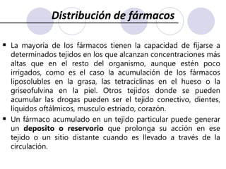 Unión a proteínasCuando una droga entra al compartimiento plasmático, interacciona con las proteínas plasmáticas. La unión droga-proteína puede ser lábil y reversible (la mayor parte de las drogas) o irreversible (por ejemplo: agentes alquilantes). Existen fenómenos de competición entre 2 drogas que se unen a la misma proteína, teniendo diferentes consecuencias clínicas. 