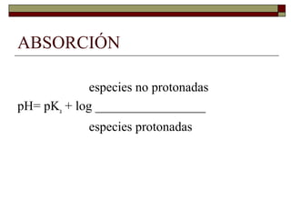 ABSORCIÓN

             especies no protonadas
pH= pKa + log _________________
             especies protonadas
 