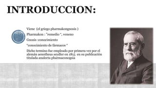 Es la rama de la farmacología
Es la ciencia que se ocupa del estudio de las drogas y las sustancias medicamentosas
de orig...
