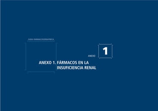 1
ANEXO 1. FÁRMACOS EN LA
INSUFICIENCIA RENAL
ANEXO
GUIA FARMACOGERIATRICA
Guía Farmacogeria./04 FINAL_cor 22/4/05 12:33 Página 296
 