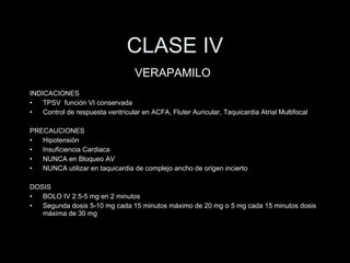CLASE IV <ul><li>INDICACIONES </li></ul><ul><li>TPSV  funci ón VI conservada </li></ul><ul><li>Control de respuesta ventri...