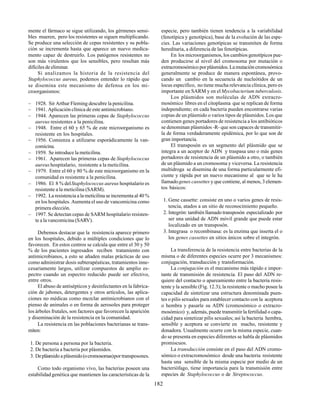 182
mente el fármaco se sigue utilizando, los gérmenes sensi-
bles mueren, pero los resistentes se siguen multiplicando.
Se produce una selección de cepas resistentes y su pobla-
ción se incrementa hasta que aparece un nuevo medica-
mento capaz de destruirlo. Los patógenos resistentes no
son más virulentos que los sensibles, pero resultan más
difíciles de eliminar.
Si analizamos la historia de la resistencia del
Staphylococcus aureus, podemos entender lo rápido que
se disemina este mecanismo de defensa en los mi-
croorganismos:
– 1928. Sir Arthur Fleming descubre la penicilina.
– 1941. Aplicación clínica de este antimicrobiano.
– 1944. Aparecen las primeras cepas de Staphylococcus
aureus resistentes a la penicilina.
– 1948. Entre el 60 y 65 % de este microorganismo es
resistente en los hospitales.
– 1956. Comienza a utilizarse esporádicamente la van-
comicina.
– 1959. Se introduce la meticilina.
– 1961. Aparecen las primeras cepas de Staphylococcus
aureushospitalario, resistente a la meticilina.
– 1979. Entre el 60 y 80 % de este microorganismo en la
comunidad es resistente a la penicilina.
– 1986. El 8 % delStaphylococcus aureus hospitalario es
resistente a la meticilina (SARM).
– 1992. La resistencia a la meticilina se incrementa al 40 %
en los hospitales. Aumenta el uso de vancomicina como
primera elección.
– 1997. Se detectan cepas de SARM hospitalario resisten-
te a la vancomicina (SARV).
Debemos destacar que la resistencia aparece primero
en los hospitales, debido a múltiples condiciones que lo
favorecen. En estos centros se calcula que entre el 30 y 50
% de los pacientes ingresados reciben tratamiento con
antimicrobianos, a esto se añaden malas prácticas de uso
como administrar dosis subterapéuticas, tratamientos inne-
cesariamente largos, utilizar compuestos de amplio es-
pectro cuando un espectro reducido puede ser efectivo,
entre otros.
El abuso de antisépticos y desinfectantes en la fabrica-
ción de jabones, detergentes y otros artículos, las aplica-
ciones no médicas como mezclar antimicrobianos con el
pienso de animales o en forma de aerosoles para proteger
los árboles frutales, son factores que favorecen la aparición
y diseminación de la resistencia en la comunidad.
La resistencia en las poblaciones bacterianas se trans-
miten:
1. De persona a persona por la bacteria.
2. De bacteria a bacteria por plásmidos.
3. Deplásmido a plásmido(ocromosomas)por transposones.
Como todo organismo vivo, las bacterias poseen una
estabilidad genética que mantienen las características de la
especie, pero también tienen tendencia a la variabilidad
(fenotípica y genotípica), base de la evolución de las espe-
cies. Las variaciones genotípicas se transmiten de forma
hereditaria, a diferencia de las fenotípicas.
En los microorganismos, los cambios genotípicos pue-
den producirse al nivel del cromosoma por mutación o
extracromosómicoporplásmidos.Lamutacióncromosómica
generalmente se produce de manera espontánea, provo-
cando un cambio en la secuencia de nucleótidos de un
locus específico, no tiene mucha relevancia clínica, pero es
importante en SARM y en el Mycobacterium tuberculosis.
Los plásmidos son moléculas de ADN extracro-
mosómico libres en el citoplasma que se replican de forma
independiente; en cada bacteria pueden encontrarse varias
copias de un plásmido o varios tipos de plásmidos. Los que
contienen genes portadores de resistencia a los antibióticos
se denominan plásmidos -R- que son capaces de transmitir-
la de forma verdaderamente epidémica, por lo que son de
gran importancia.
El transposón es un segmento del plásmido que se
integra a un aceptor de ADN y traspasa uno o más genes
portadores de resistencia de un plásmido a otro, o también
de un plásmido a un cromosoma y viceversa. La resistencia
multidroga se disemina de una forma particularmente efi-
ciente y rápida por un nuevo mecanismo al que se le ha
llamadogenes cassettes y que contiene, al menos, 3 elemen-
tos básicos:
1. Gene cassette: consiste en uno o varios genes de resis-
tencia, atados a un sitio de reconocimiento pequeño.
2. Integrón: también llamado transposón especializado por
ser una unidad de ADN móvil grande que puede estar
localizado en un transposón.
3. Integrasa o recombinasa: es la enzima que inserta el o
los genes cassettes en sitios únicos sobre el integrón.
La transferencia de la resistencia entre bacterias de la
misma o de diferentes especies ocurre por 3 mecanismos:
conjugación, transducción y transformación.
La conjugación es el mecanismo más rápido e impor-
tante de transmisión de resistencia. El paso del ADN re-
quiere del contacto o apareamiento entre la bacteria resis-
tente y la sensible (Fig. 12.3); la resistente o macho posee la
capacidad de sintetizar una estructura denominada puen-
tes o pilis sexuales para establecer contacto con la aceptora
o hembra y pasarle su ADN (cromosómico o extracro-
mosómico) y, además, puede transmitir la fertilidad o capa-
cidad para sintetizar pilis sexuales; así la bacteria hembra,
sensible y aceptora se convierte en macho, resistente y
donadora. Usualmente ocurre con la misma especie, cuan-
do se presenta en especies diferentes se habla de plásmidos
promiscuos.
La transducción consiste en el paso del ADN cromo-
sómico o extracromosómico desde una bacteria resistente
hasta una sensible de la misma especie por medio de un
bacteriófago, tiene importancia para la transmisión entre
especies de Staphylococcus o de Streptococcus.
 
