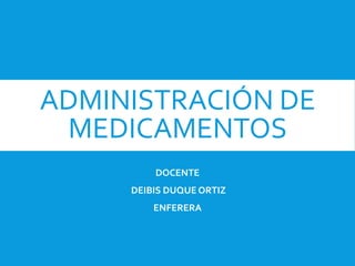 ADMINISTRACIÓN DE
MEDICAMENTOS
DOCENTE
DEIBIS DUQUE ORTIZ
ENFERERA
 