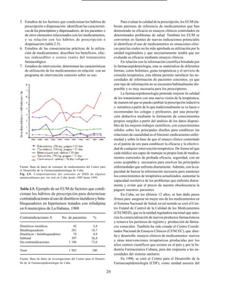 20
5. Estudios de los factores que condicionan los hábitos de
prescripción o dispensación: identifican las característi-
cas de los prescriptores y dispensadores, de los pacientes o
de otros elementos relacionados con los medicamentos,
y su relación con los hábitos de prescripción o
dispensación (tabla 2.5).
6. Estudios de las consecuencias prácticas de la utiliza-
ción de medicamentos: describen los beneficios, efec-
tos indeseables o costos reales del tratamiento
farmacológico.
7. Estudios de intervención: determinan las características
de utilización de los medicamentos en relación con un
programa de intervención concreto sobre su uso.
Fuente: Base de datos de consumo de medicamentos del Centro para
el Desarrollo de la Farmacoepidemiología de Cuba.
Fig. 2.9. Comportamiento del consumo en DDD de algunos
antimicrobianos por vía oral en Cuba desde 1989 hasta 1999.
Tabla 2.5. Ejemplo de un EUM de factores que condi-
cionan los hábitos de prescripción para determinar
contraindicacionesalusodediuréticostiazídicosybeta-
bloqueadores en hipertensos tratados con nifedipina
en 8 municipios de La Habana, 1988
Contraindicaciones A No. de pacientes %
Diuréticos tiazídicos 42 2,8
Betabloqueadores 281 18,7
Diuréticos + betabloqueadores 74 4,9
Subtotal 397 26,4
Sin contraindicaciones 1 106 73,6
Total 1 503 100
Fuente: Base de datos de investigaciones del Centro para el Desarro-
llo de la Farmacoepidemiología de Cuba.
Para evaluar la calidad de la prescripción, los EUM ela-
boran patrones de referencia de medicamentos que han
demostrado su eficacia en ensayos clínicos controlados en
determinados problemas de salud. También los EUM se
convierten en fuentes de nuevas indicaciones potenciales
al identificar el uso de medicamentos en situaciones clíni-
cas para las cuales no ha sido aprobada su utilización por la
unidad registradora y que necesariamente tendrá que ser
evaluada su eficacia mediante ensayos clínicos.
En relación con la información científica brindada por
la farmacoepidemiología, esta se materializa de diferentes
formas, como boletines, guías terapéuticas y el servicio de
consulta terapéutica, esta última permite satisfacer las ne-
cesidades de información de pacientes concretos, ya que
este tipo de información no se encuentra habitualmente dis-
ponible y es muy necesaria para los prescriptores.
La farmacoepidemiología pretende mejorar la calidad
de los tratamientos con una nueva visión de la terapéutica,
de manera tal que se pueda cambiar la prescripción inductiva
o mimética a partir de lo que tradicionalmente se ve hacer o
recomiendan los colegas y profesores, por una prescrip-
ción deductiva mediante la formación de conocimientos
propios surgidos a partir del análisis de los datos disponi-
bles de los mejores trabajos científicos, con conocimientos
sólidos sobre los principales diseños para establecer las
relaciones de causalidad en el binomio medicamento-enfer-
medad y sobre la base de que el ensayo clínico controlado
es el patrón de oro para establecer la eficacia y la efectivi-
dad de cualquier intervención terapéutica. De forma tal que
cada médico sea capaz de manejar su propia lista de medica-
mentos esenciales de probada eficacia, seguridad, con un
costo aceptable y necesarios para resolver las principales
enfermedades que enfrenta diariamente. Además, con la ca-
pacidad de buscar la información necesaria para mantener
los conocimientos de terapéutica actualizados, aumentar la
capacidad resolutiva de los problemas que enfrenta diaria-
mente y evitar que el precio de nuestra obsolescencia la
paguen nuestros pacientes.
En Cuba, en los últimos 12 años, se han dado pasos
firmes para asegurar un mejor uso de los medicamentos en
el Sistema Nacional de Salud, en tal sentido se creó el Cen-
tro Estatal de Control de la Calidad de los Medicamentos
(CECMED), que es la unidad reguladora nacional que auto-
riza la comercialización de nuevos productos farmacéuticos
y renueva los permisos de registro y producción de fárma-
cos conocidos. También ha sido creado el Centro Coordi-
nador Nacional de Ensayos Clínicos (CENCEC), que dise-
ña y desarrolla ensayos clínicos de medicamentos nuevos
y otras intervenciones terapéuticas producidas por los
altos centros científicos que existen en el país y por la In-
dustria Farmacéutica Cubana, para dar respuesta a las ne-
cesidades del sistema sanitario.
En 1996, se creó el Centro para el Desarrollo de la
Farmacoepidemiología (CDF), como unidad asesora del
 