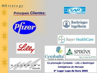 Co-promoção Cymbalta – Lilly x Boehringer Inteligência de Mercado 2 °  Lugar Lupa de Ouro 2005 Principais  Clientes : 