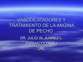 VASODILATADORES Y
TRATAMIENTO DE LA ANGINA
DE PECHO
DR. JULIO W. JUAREZ L.
FARMACOLOGIA I
URL

 