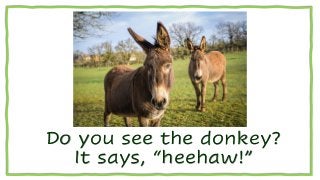 Do you see the donkey?
It says, “heehaw!”
 