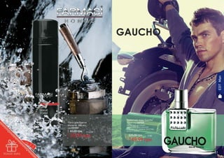 EDT Man
Туалетная вода Gaucho*

Пена для бритья
Homme, 200 мл
код 1111007

60,00 грн

3,3 бб

39,99 грн
60

100 мл, код 1107025
Аромат для настоящих
романтиков. Оригинальное
сочетание нот сандала, базилика,
сосны и сирени.

225,00 грн

12 бб

149,99 грн
* Гаучо

61

 