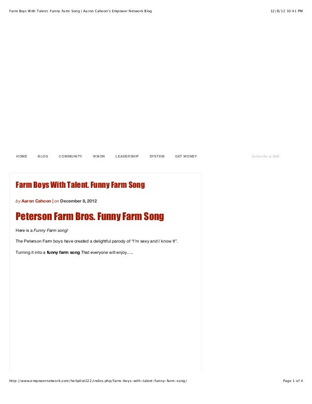 Farm boys with talent. funny farm song aaron cahoon's empower network